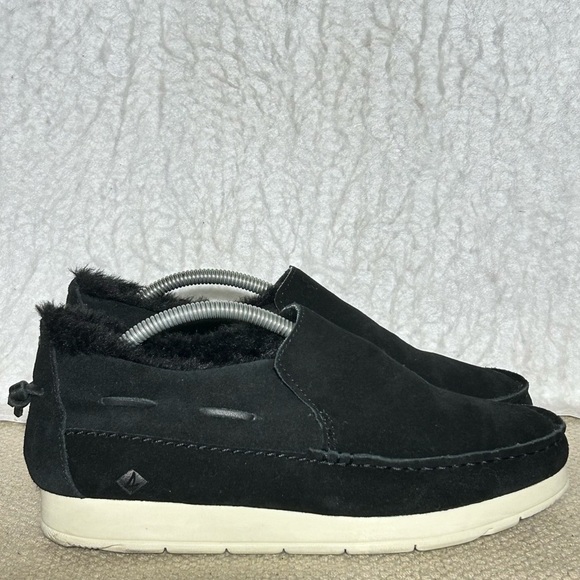 Sperry Womens Black Moc-Sider Suede SlipOn Fleece-Lined Mocassin Shoes SZ 7.5 M - Picture 1 of 11